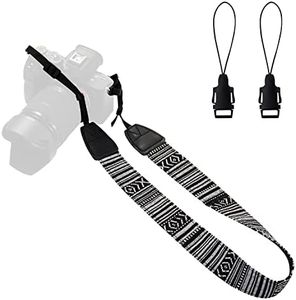 WANBY Camera Canvas Neck Shoulder Camera Strap with Quick Release Buckles Vintage Print Soft Colorful Camera Straps for Women Men All DSLR SLR Cameras (Black)