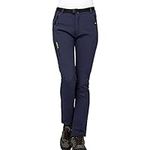 Womens Winter Waterproof Trousers Thermal Fleece Lined Thick Windproof Walking Warm Softshell Snow Pants for Ladies M-3XL Navy Blue