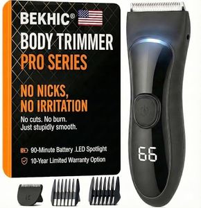 Men’s Groin & Body Hair Trimmer – Waterproof Electric Ball Trimmer with Skin-Friendly Ceramic Blade, with LED Light Manscaping Razor for Pubic Area, Chest, Back & Armpits,90 Minutes Shaving