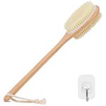 Alyvisun Wooden Back Scrubber for Shower with Long Handle, Dual-Sided Bath Brush Body Scrubber with Stiff and Soft Bristles, Exfoliating Body Brush [Dry and Wet Brushing]