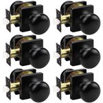 GOBEKOR 6 Pack Black Passage Door Knobs Interior Matte Black Square Keyless Indoor Door Knobs Closet Hall Door Knob Round Passage Door Handles