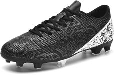 WINGFAI Men's Soccer Shoes Outdoor Turf Indoor Soccer Training Sneaker Professional High-Top Athletic Football Boots Breathable Cleats, Black-1, 10