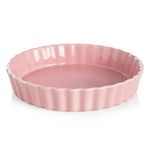 Sweejar Ceramic Pie Pan for Baking, 9.5 Inches Round Wavelet Fringe Pie Dish, Non-Stick Pie Plate for Pumpkin Pie, Apple Pie, Pie Pots (Pink)