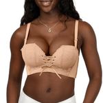 FallSweet Add Two Cups Lace Push Up Bra Ultra Padded Wireless Support Brassiere (Dark-Beige, 34B)