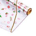 Pagezol 30Mx40CM Christmas Cellophane Wrap Roll, Clear Cellophane Wrap, Florist Cellophane Roll, Plastic Gift Wrapping Roll with Christmas Patterns, Cellophane Wrap for Bouquet Hamper Candy Xmas Gift