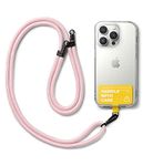 Ringke Holder Link Strap with Yellow Tarpaulin Tag, Adjustable Crossbody Polyester Rope Lanyard Compatible with Universal Smartphone Case - Pink