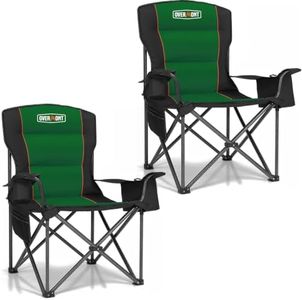Overmont Oversized Folding Camping Chair 2Pack - 450lbs Support with Padded Cushion Cooler Pockets - Heavy Duty Collapsible Chairs for Sports Garden Beach Fishing Green 2pk