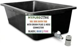 MYPURECORE 90L Dog Bath Tub – Pet Bath Pool with Drain Plug & Hose Connector – Durable Plastic Dog Washing Tub for Indoor & Outdoor Use (BLACK)