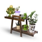 Sharpex Plant Stand Rack Indoor&Outdoor,4 Tiered Shelf Floor Mount Wood Plant Display Rack With Multi Shelves,Flower Pots Organizer Holder,Multifunctional Storage Rack For Patio Garden Yard – Brown