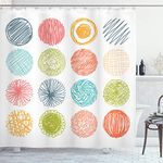 Ambesonne Abstract Shower Curtain, Doodle Style Scribble Composition Circles Stripes Childish Joyful Illustration, Cloth Fabric Bathroom Decor Set with Hooks, 75 Inches Long, Orange Coral