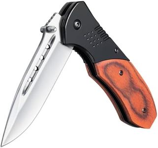 KEXMO Pocket Knife for Men - 3.46" Sharp Blade Wood Handle Pocket Folding Knives with Clip, Glass Breaker - EDC Knives for Camping Survival Fishing Outdoor Hiking Women Men,Black-Silver