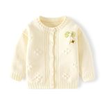 HSTiSan Baby Toddler Girls Cotton Sweater Cardigan Class A Bow Solid Knitted Sweater Autumn Baby Coat, Beige Apricot/6-12m