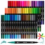 Eglyenlky 60 Coloring Pens for Adult Coloring Books, Dual Tip Brush Pens, Felt Markers with Fine and Brush Watercolor Marker Set for Kid Adult Artist Drawing