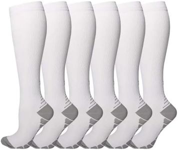 Towintec Compression Socks for Women and Men - 15-25 mmhg 3Pairs Comfort Support Circulation Knee High Dress Pressure Sock for Running Sport Medical Nursing Athletic Cycling(White/White/White,S-M)