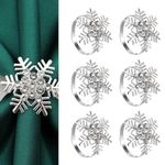 Christmas Napkin Rings, 6 PCS Silver Snowflake Napkin Holders Xmas Napkin Buckle with Rhinestone for Christmas Lunch Thanksgiving Party Holiday Wedding Table Decoration (4.5cm x 4.5cm)