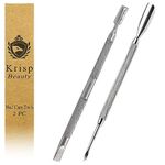 Cuticle Pusher Dual Sided - Sharp Edge Spoon Shaped Double Ended Cuticle Pusher Remover Cleaner Surgical Medical Grade Stainless Steel Manicure Pedicure Nail Art Care Tools 2 Pc Set By Krisp Beauty