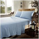 Brushed Cotton Fitted Sheets Double, Thermal & Warm Flannel Bed Sheet, Washable Bed Linen, Blue