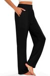 WNEEDU Womens Casual Loose Pants Woman Yoga Pants Summer Loose High Waisted Wide Leg Pants with Pockets 2024 New Trousers Black S