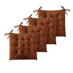 ELFJOY Set of 4 Square Chair Pads Indoor Seat Cushions Pillows with Ties Thick Soft Seat Cushion for Kitchen Dining Office Chair (18", Coffee)