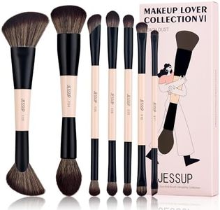 Jessup Makeup Brushes Set 7pcs Double Sided Makeup Brushes for Foundation Concealer Blush Eyeshadow Contour Bronzer Powder Blending Eyebrow Eyeliner, Cruelty-Free Make up Brushes Peach Dust T600