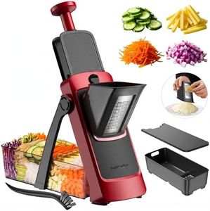 SUPMAKIN Safe Mandoline Slicer, Adjustable Vegetable Food Slicer and Chopper, Potato Fries Fry Cutter, Veggie Salad Chopper, New Kitchen Chopping Artifact Gifts (4V RED)