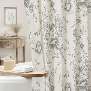 Craidlela Farmhouse Floral Shower Curtain, Extra Long Grey Linen Shower Curtains, Vintage Cottagecore Shower Curtain for Bathroom, Tan Taupe, 72x84