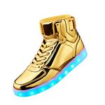 DIYJTS Unisex LED Light Up Shoes, Fashion High Top LED Sneakers USB Rechargeable Glowing Luminous Shoes for Men, Women, Teens, Gold, 15 Women/13 Men