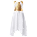 FEESHOW Girls Kids Sequins Sleeveless Praise Dance Ballet Asymmetrical Lyrical Dress Dancewear Performance Costumes, White_a, 12 Years