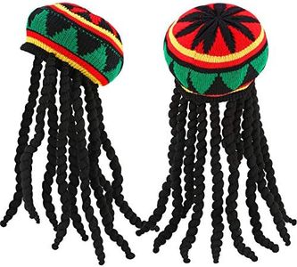 SATINIOR 2 Pcs Rasta Hat with Black Dreadlocks Wig Rasta Wig with Cap for Costume Accessory, 17.3 Inch