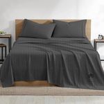 Rajlinen Full Size Bed Sheets 600-Thread-Count Egyptian Cotton 4 Piece Sheet Set for Full Beds Super Soft, Breathable and Cooling Sheets with 15" Deep Pocket, Full Sheets, Dark Grey Stripe