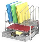 DecoBros Mesh Desk Organizer with Double Tray, 5 Upright Sections and Sliding Drawer, Sliver