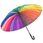 Extra Large Multicolour 24 Rib Wind-Resistant Umbrella - Colourful Windproof Rain Protector Canopy with 24 Spokes, Soft Grip Crook Handle & Push Button Opening - Measures L93 x 115cm Diameter