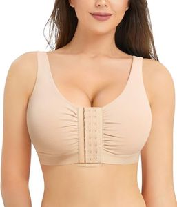 BRABIC Front Closure Post Surgery Minimizer Bras for Women Full Coverage Surgical Wireless Everyday Bras (Beige,XX-Large)