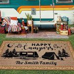 CafeTime Custom Camping Rug Happy Camper RV Trailer Campsite Decor Floor Mat for Outdoors, Patio, Backyard, Picnic, Beach, Camping, 70 x 108 Inch