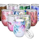 THILY Stainless Steel Insulated Wine Tumbler - Stemless Wine Glass with Lid and Straw, Splash-Proof, Cute Travel Cup for Coffee, Cocktails, Christmas Gift for Women, Mother, Wife, Girls, Pink Lilies