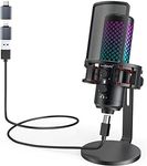 ZealSound Gaming USB Microphone for iPhone Phone PC,Metal Microphones with Quick Mute,RGB Indicator,Pop Filter,Shock Mount,Gain Control for Podcast