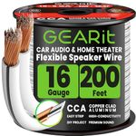 GEARit 2x1.5mm² Speaker Cable 60.96m / 200ft, 16 Gauge Speaker Wire with Polarity Markings, Copper Clad Aluminum CCA Audio Cable for In-Wall Home Cinema, Car Audio Stereo, HiFi Surround Sound(White)