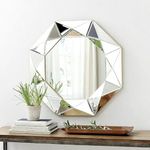 garden mile® Large Bevelled Silver Wall Mirror Wall Mounted Home Decor Living Accessories Decorative Modern Sunburst Jewel Hallway Bedroom Bathroom Circular Mirrors Faceted Round Mirror