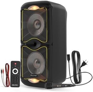 Dolphin SP-212RBT Portable Bluetooth Party Speaker with Lights and PA System with Expandable Battery