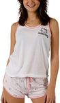 Bioworld Hello Kitty Character Hearts Women's Racer Back Tank Top & AOP Dolphin Lounge Shorts Sleepwear Set-Large White