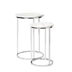 BELIWIN Nesting Table, Set 2 Round Side Table Chrome Glossy End Table for Living Room