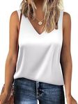 Zeagoo Satin Tank Tops for Women Loose Fit Sleeveless V Neck Cami Camisole Blouses Shirt Top White L
