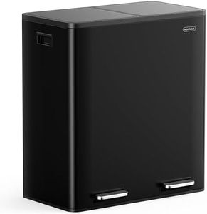 VonHaus Kitchen Bin, 60L Double Recycling Bin for Kitchen, Black Two Section Food Waste Separation System with Non-Slip Base & Removable Inner-Compartments, Large Airtight Trash Can, 2 x 30L