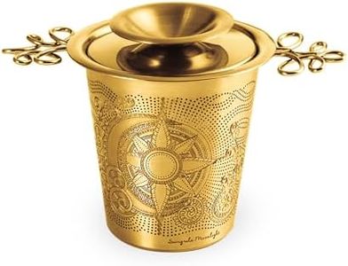 Luxury Tea Strainer Basket Gift Set - Gold Plated Infuser with Engraved Floral Motifs, Crystal Accent Chain for Loose Leaf Tea, Fine Mesh Filter & Ergonomic Handle