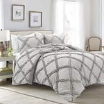 Lush Decor, Light Gray Ruffle Diamond 3 Piece Comforter Set, Full/Queen