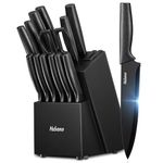 Knife Set, Yabano 14 Pieces Knife Block Set with Built-in Sharpener, Sharp Black Kitchen Knife Set with Block, Dishwasher Safe