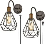 DAYCENT Industrial Plug in Wall Sconces Set of Two Oil Rubbed Bronze Wall Light with On Off Switch Farmhouse Gooseneck Sconces Wall Lighting Polygon Caged Wall Light Fixtures