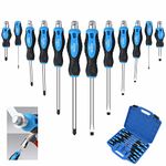 Sunplux 12-Piece Magnetic Screwdriver Set, 6 Phillips & 6 Flat Head Tips Go-Thru Steel Blades Screwdrivers, High Torque Heavy Duty Screwdriver Set with Case