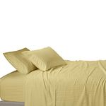 Stripes Gold 600 Thread Count California King Size Sheet Set, 100% Cotton Deep Pocket Bed Sheets 600TC.