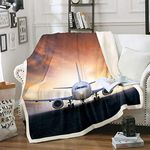 Loussiesd Aircraft Sherpa Blanket 3D Airplane Print Fleece Throw Blanket Transport Aircraft Flying Plush Blanket for Kids Boys Adults Plain Aviation Fuzzy Blanket for Sofa Bed Couch Double 60x79 Inch